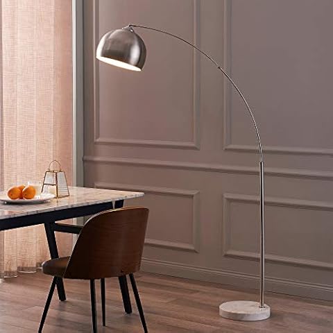 Teamson Home Standard Arc Curved Floor Lamp, Modern Lighting, Silver Nickel Cover
