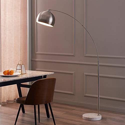 Teamson Home Arquer 68.1" Arc Floor Lamp for Living Rooms, Home Offices, Dining Rooms, Bedrooms with Faux White Marble Base and Nickel Bell Shade by Teamson Home - Image 3