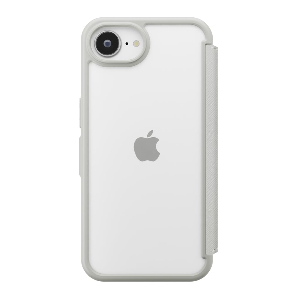 iPhone17e / iPhone16e 用 ガラスフリップケース サフィアーノ調/グレー PG-25KGF05GY