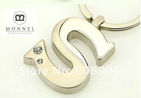 Z93F Cute Letter "S" Crystal Steel Big Sliver Metal Keychain Key Ring