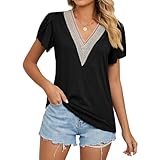 Kurzes Petal-T-Shirt: Tulpenblütenärmel verleihen einem einfachen t-shirt stil und eleganz. Sehr weiche, geraffte ärmel flattern mit dem wind, gut entworfen und entspannend, tragen sie es im sommer, um sie bequemer und entspannter aussehen zu lassen.