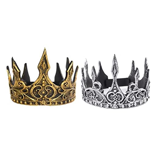 VKI® 2 Stück Mittelalterliche Königskrone Stirnband Tiara Bühne Halloween Cosplay Krone Prop Faschingskostüm für Erwachsene, Gold und Silber