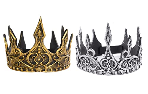 VKI® 2 peças rei medieval coroa diadema tiara cenário Halloween cosplay coroa prop disfarce para adultos, ouro e prata