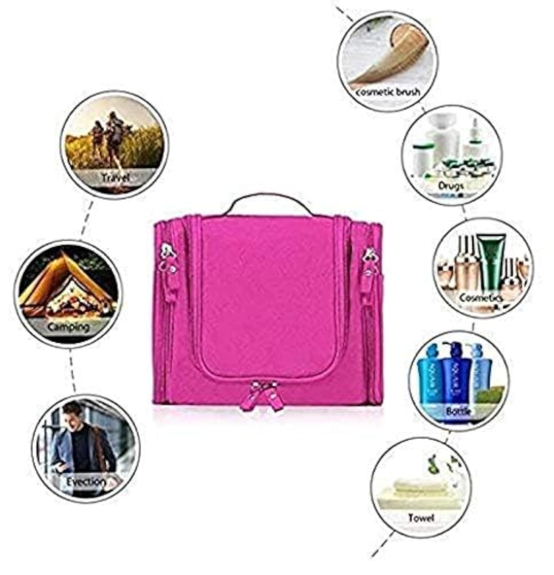 Multifunctional Travel Bag Extra Large Makeup Organiser with Hook, Pink