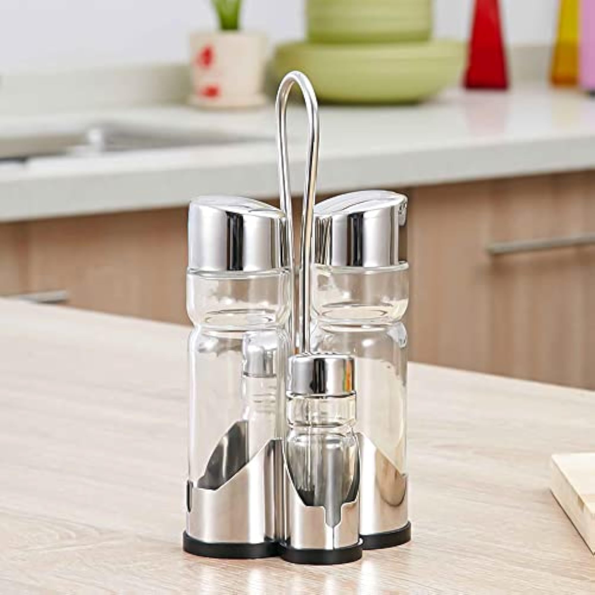 Four-in-One Seasoning Bottle Set with Caddy Stand