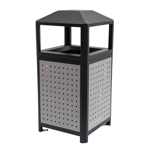 Modern 38-Gallon Heavy Duty Outdoor Trash Can with Ashtray - Durable Patio & Poolside Garbage Container - Stylish Waste Bin for Deck, Office & Outdoor Spaces