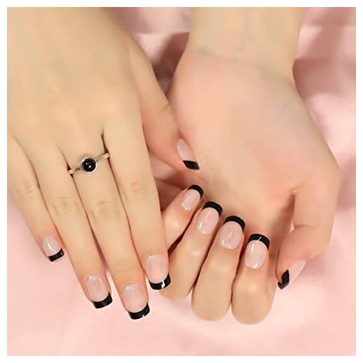 10 sets Natural Color French Nail Black Tips Short Net Fashion Press On Nails Ladies Fake Nails Wholesale on Nail Tree 240 Nails N209