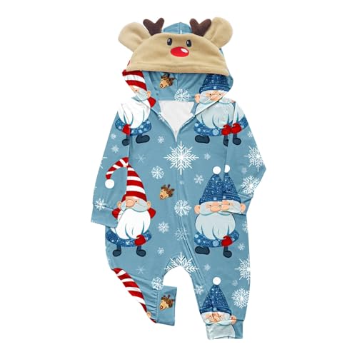 Ninedayx Pijamas familiares a juego de Navidad, pijamas a juego, ropa de descanso familiar, cómoda ropa de dormir familiar, estampado de Navidad con capucha, overol para familia, niño y niña, A31 azul