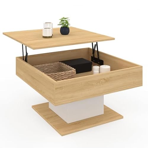 IDMarket – Mesa baja elevable Eden cuadrada madera y blanco