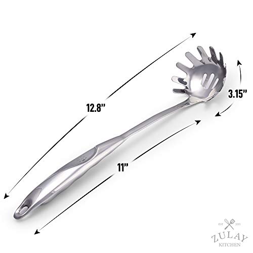 Zulay Kitchen 12 Inch Pasta Server - Durable Food Grade Stainless Steel Pasta Spoon Server With Ergonomic Handle & Heat Resistant Design - Kitchen Spaghetti Server Fork For Noodles, Pasta, & More #TOP7