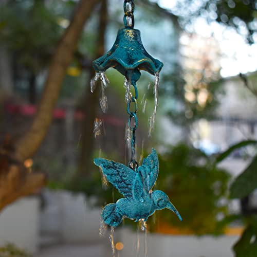 Ursamajor Rain Chains For Gutters - Metal Hummingbird Rain Chimes Cup Rain Catcher Chain For Downspouts, Green Powder Coated #TOP5