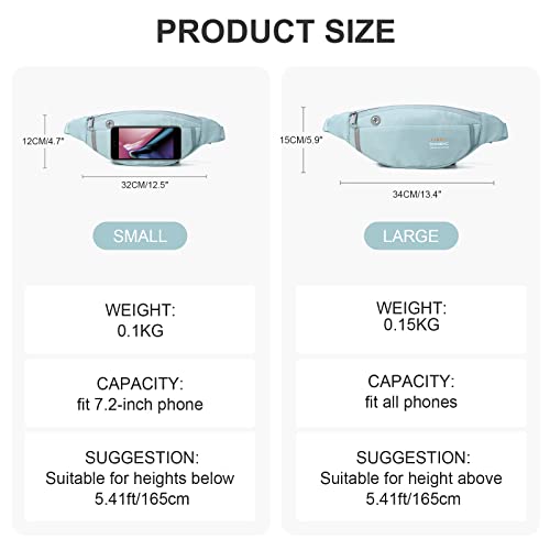 Fanny Packs for Women Fashionable Crossbody Bags Belt Bag Multi-color Waterproof Waist Bag Plus Size fanny pack for Men with Headphone Jack for Running Fit All Phones Light Blue
