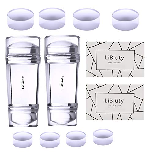 LiBiuty French Tip Nail Stamp, 12PCS Nail Art Stamper with Scrapers Kit,Silicone Nail Stamping Jelly Stamper Kit for French Manicure Home DIY Nail Art Salon