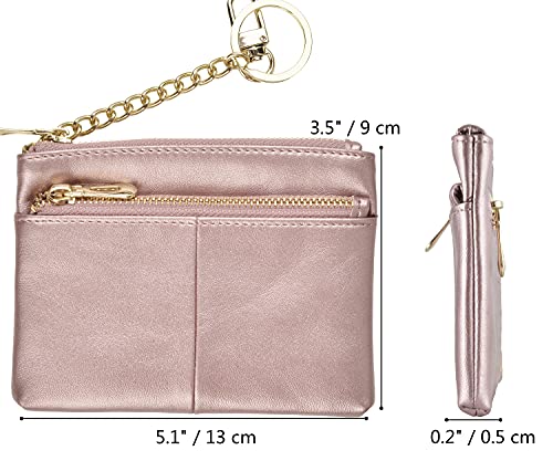Beurlike Womens Rfid Coin Purse Change Wallet Small Leather Card Holder Keychain (Rose Gold) #TOP4