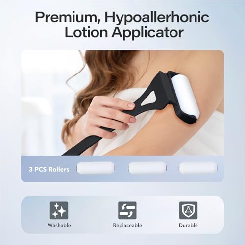 ETbyto Lotion Applicator for Back & Body, Sunscreen Application Roller （3 Reusable Foam Rollers）with Long Reach Folding Handle - Apply Lotion, Moisturizer, Cream, Ointment, Self Tanner,Black - Thumbnail 6