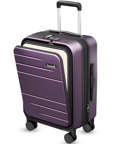 Carry On Luggage 22x14x9 Airline Approved, FLO5 Expandable Polycarbonate Suitcase with Front Pocket (FX-Core, Purple, 20 Inch)