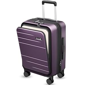 Carry On Luggage 22x14x9 Airline Approved, FLO5 Expandable Polycarbonate Suitcase with Front Pocket (FX-Core, Purple, 20 Inch)