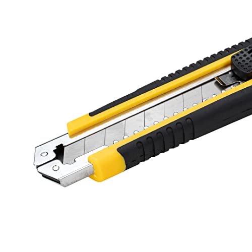 Handy Tek 6.7 Inch Utility Knives, 4 Heavy Duty Box Knives - Retractable, Built-In Lock, Yellow Plastic Box Cutters, Sharp Blade, For Opening Boxes And Packages - Restaurantware thumbnail 9