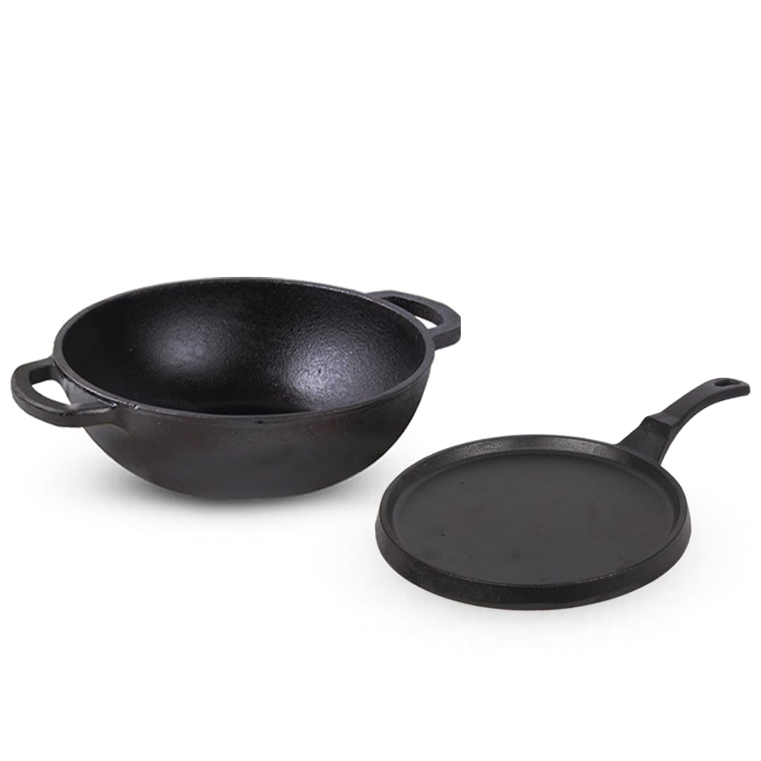 The Indus Valley PreSeasoned Cast Iron Cookware Set Kadai (25.4 Cm/2