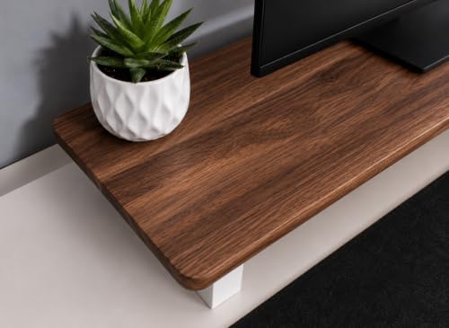 Image of 100cm Long Wooden Computer Monitor Stand, Monitor Riser Desk Shelf Desktop Stand TV Laptop Riser (Top Walnut, 100cm Long)