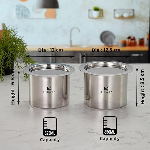 Image of MIKARA Stainless Steel Tope with Lid | Flat Bottom Patila | Heavy Duty Kitchen Cookware | for Gas & Induction Use | Strong, Durable & Multipurpose Cookware | Space Saving | 525ml, 650ml