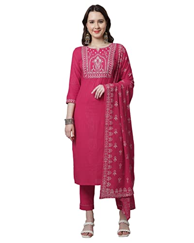 Image of Rajnandini Women's Pure Cotton Zari Weaving and Embroidered Kurta Set with Dupatta (JOPLVL299AB)