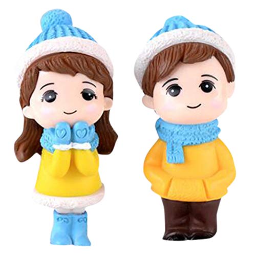 Mini Couple Snowman Statue Resin Craftwork Garden Miniature Micro Landscape Deco