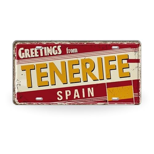 Placa Decorativa España • Matrícula Vintage de Ciudades Españolas • Señal Metálica para Decoración de Viaje o Hogar (02 Tenerife)
