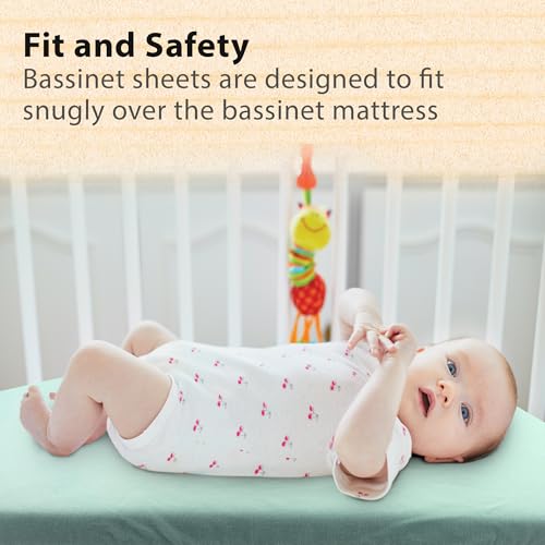 Image of 2-Pack Organic Fitted Bassinet Sheets, Compatible with Halo, Snoo, Graco, Dream On Me, Delta, and Other Standard Size Bassinets - Fits Oval, Hourglass, & Rectangle Shapes (Size 32 x 16 x 4 Inches)