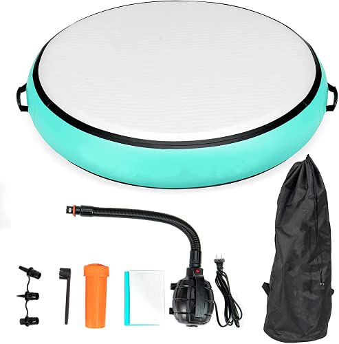 COSTWAY Inflatable Gymnastic Mat with Electric Pump, Carrying Bag and Repair Kit, Round 20cm Thick Floor Tumbling Mats for Home Gym Training Yoga Cheerleading (Green)