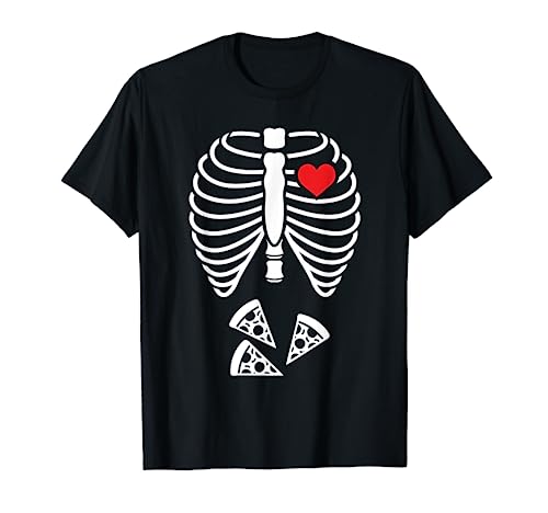 Rayos X disfraz de pizza del esqueleto de Halloween Camiseta