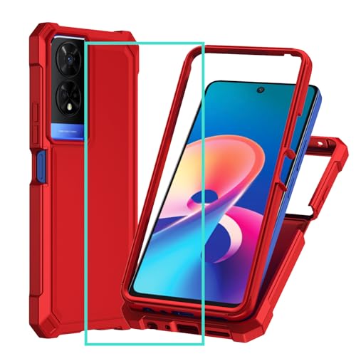 for TCL 50 XE 5G Case with Glass Screen Protector TCL 50 XE Phone Case Dual Layer Design Shock-Absorbent Full Body Protective Slim Soft Silicone Shockproof Bumper Phone Case for TCL 50XE 5G Red