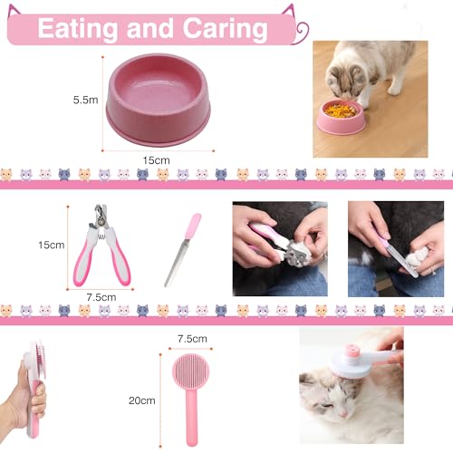47PCS Kitten Essentials Starter Kit, 21PC Toy Set, Carrier, Litter Box Pink - Image 5