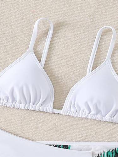 Image of Girl's 3 Piece Set Leaf Print Bikini Sets Bathing Suit with Mesh Cover Up Skirts White 170