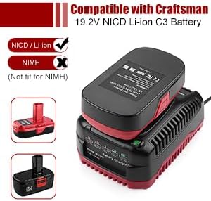 Powilling 2Pack 4.0Ah Replacement Battery for Craftsman 19.2V Battery Craftsman Lithium Battery Craftsman C3 XCP 130279005 1323903 130211004 11045 with Replacement Craftsman Battery Charger