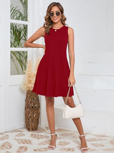 Image of KORSIS Tank Dress for Women Elegant T-Shirt Summer Soft Dresses Sleeveless Swing A Line Vacation Beach Sundress with Pockets