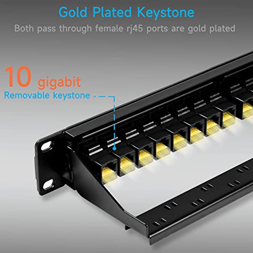 Lysymixs 24 Port RJ45 Patch Panel Cat6 Feed Through, Coupler Network Patch Panel 19 Inch, Inline Keystone Ethernet Patch Panel with Back Bar - Thumbnail 5