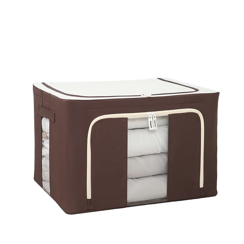 Scatola portaoggetti pieghevole con finestra trasparente, 50 x 40 x 33 cm, organizer per vestiti con cerniera (marrone)