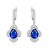 Pendientes Pendientes Pendientes de Clip de Plata de Ley 925 Pendientes de Compromiso de Boda de Zafiro Azul Creados con Piedras Preciosas para Mujeres Regalos de joyería Fina