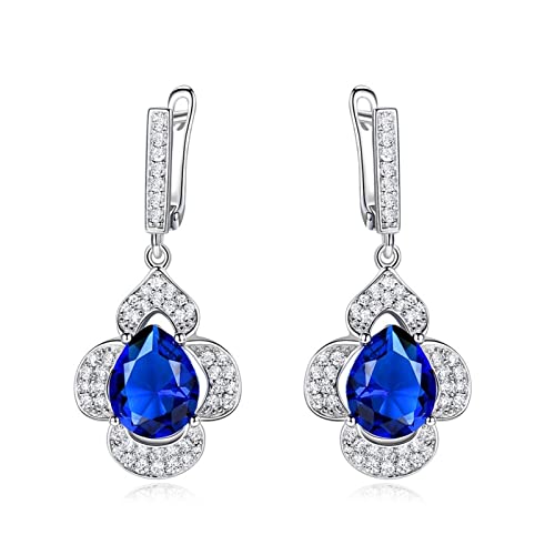 Cadeaux de fiançailles : boucles d'oreilles saphir bleu et argent 925