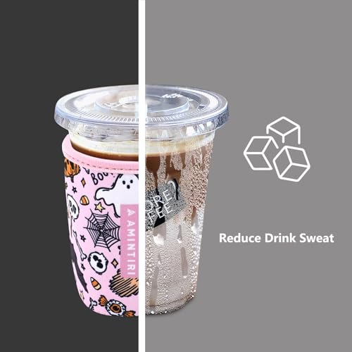 Image of 3 Pack Reusable Neoprene Sleeve for Iced & Hot Drinks, Compatible with Starbucks, Dunkin' Coffee Cup. (Happy Halloween)