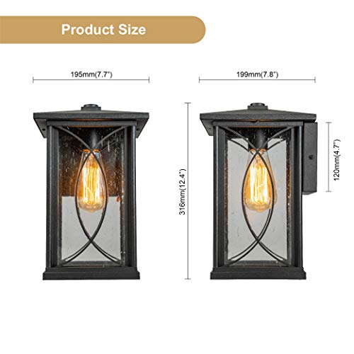 Jetima Outdoor Wall Light In Black Anti-Rust Aluminum Finish Wall Lantern Mount Sconce With Tempered Clear Seeded Glass For Patio, Entryway, Porch, Doorway #TOP3