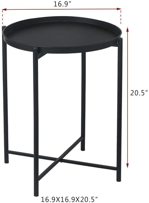 Miniatura 3 de Homebeez Mesa de bandeja negra, mesa auxiliar redonda, mesa decorativa para sofá, aperitivos, plantas de café, mesas decorativas para espacios