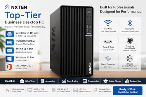Image of NXTGN Top-Tier Business Desktop PC | Core i7 4790 3.60Hz | 16GB RAM | 512GB M.2 SSD | Windows 11 Pro & MS Office 2021 | 5G WiFi & Bluetooth | Type-C Port | Premium Metal Body | 2 Year On-Site Warranty