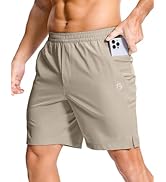 GGJ Men's Lightweight Athletic Shorts with Zipper Pockets 7"/5"/9" Gym Workout Running Quick Dry ...