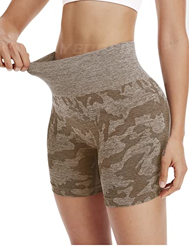 Image of YEOREO Women Seamless Camo Shorts High Waisted Gym Yoga Workout