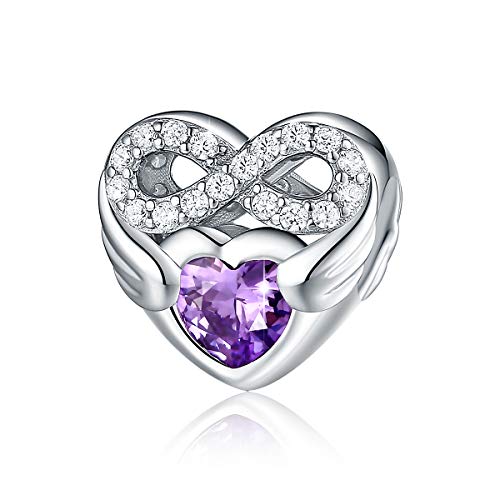 FOREVER QUEEN Símbolo de Infinito en Forma de Corazón Abalorios Charms Plata de Ley 925 con 5A Circonita Morado Elegante, Cuentas para Pulsera, Regalo del Día de la Madre del Día de San Valentín Cover