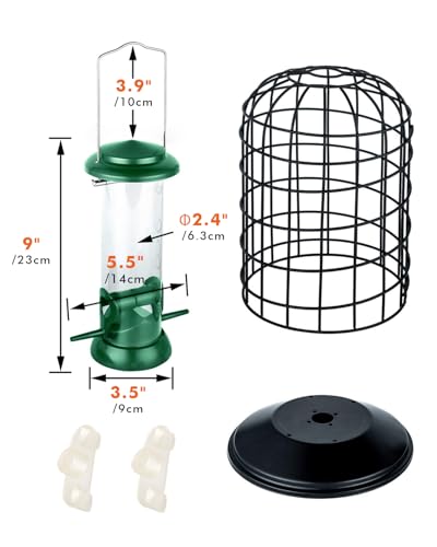 iBorn Squirrel Proof Bird Feeders – Hanging Wild Bird Feeder for Mix Seed Blends, Sunflower Heart, Heavy Duty All Metal Anti-UV Finishing, 8 Inch Green BirdFeeder, for Bird Lovers - Image 5