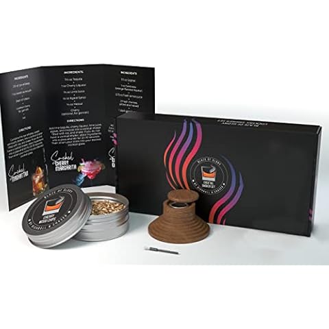 Highball & Chaser Cocktail Smoker Whiskey Smoker With Flavor Blaster Smoke Top Old fashioned Smoker Kit Includes: Gift Box, Brush, Drink Smoker, Cocktail Recipe Book, Cherry Wood Chips (No Butane) Cover