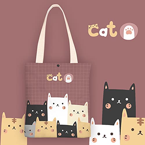 Image of Women's Canvas Cat Print Shoulder Bag - Cat Graphic Hobo Crossbody Handbag